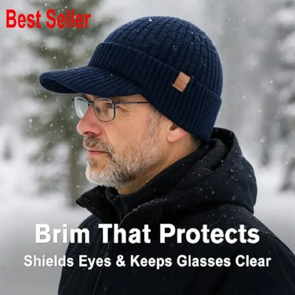 Merino Wool Fleece Lined Beanie with Brim Classic Winter Outdoor Knit Cap - Picture 6 of 8